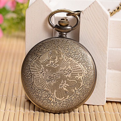 Openable Flat Round with Dragon Alloy Glass Pendant Pocket Watch WACH-L024-10-1