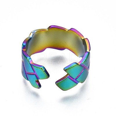 304 Stainless Steel Grooved Cuff Ring RJEW-N038-072-1