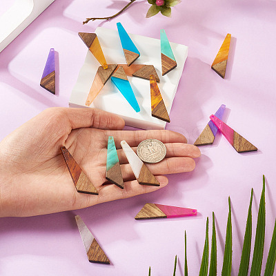 16Pcs 8 Colors Resin & Wood Pendants WOOD-TA0002-70-1
