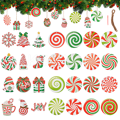 Christmas Wooden Pendant Decorations and Paper Flag Banners AJEW-NB0006-09-1