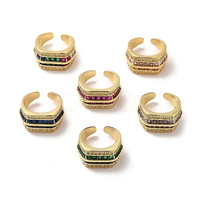 Cubic Zirconia Multi Line Open Cuff Ring RJEW-C041-10G-1