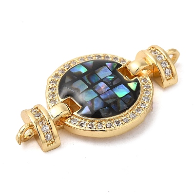 Rack Plating Brass Micro Pave Cubic Zirconia Flat Round Connector Charms KK-K385-100G-03-1
