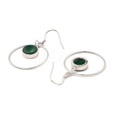 Natural Dyed & Heated Green Onyx Agate Flat Round Dangle Earrings EJEW-Z024-11A-P-1