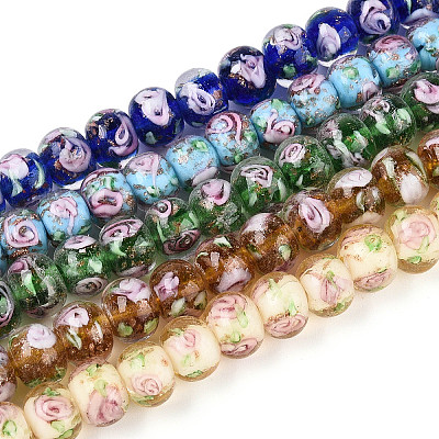 Handmade Lampwork Inner Flower Rondelle Beads Strands LAMP-T022-24M-1