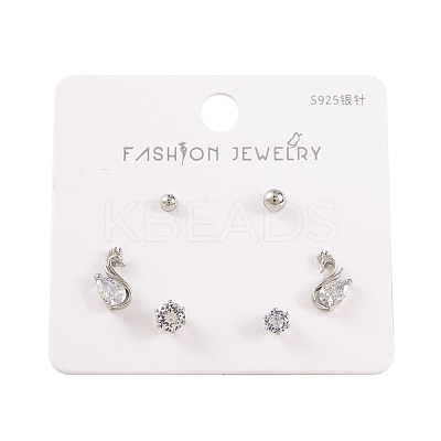6 Pcs Brass Micro Pave Clear Cubic Zirconia Ear Studs EJEW-S218-01P-05-1
