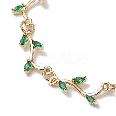 Brass Pave Green Cubic Zirconia Branch Links Bracelets for Women BJEW-JB10261-1