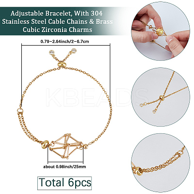 6Pcs Adjustable Brass Macrame Pouch Bracelet Making for Stone Holder AJEW-SC0003-69G-1
