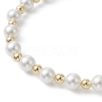 4Pcs 4 Style Natural Pearl & Brass Beaded Stretch Bracelets Set for Women BJEW-JB09662-01-1