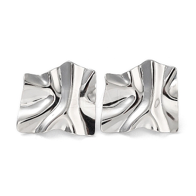 Non-Tarnish 304 Stainless Steel Textured Square Ear Studs for Women EJEW-P234-05P-1