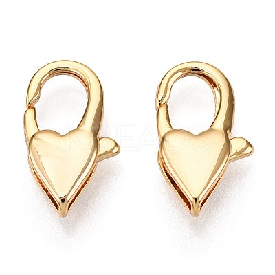 Brass Heart Lobster Claw Clasps X-KK-N254-14G-1