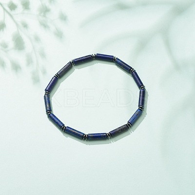 Natural Lapis Lazuli(Dyed) Column & Synthetic Hematite Stretch Bracelet BJEW-JB08458-03-1