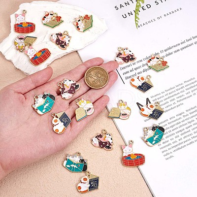 24Pcs Enamel Cat Charm Pendant Cute Alloy Enamel Animal Charm Cat Pendant Mixed Shape for Jewelry Necklace Bracelet Earring Making Crafts JX341A-1
