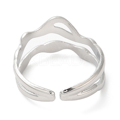 Non-Tarnish 304 Stainless Steel Hollow Wave Open Cuff Ring for Women RJEW-I098-03P-1