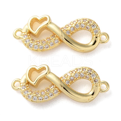 Rack Plating Brass Clear Cubic Zirconia Infinity Heart Connector Charms KK-C084-13B-G-1