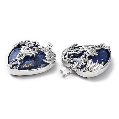 Natural Lapis Lazuli Heart Pendant Rhinestone Settings G-K339-01P-02-1