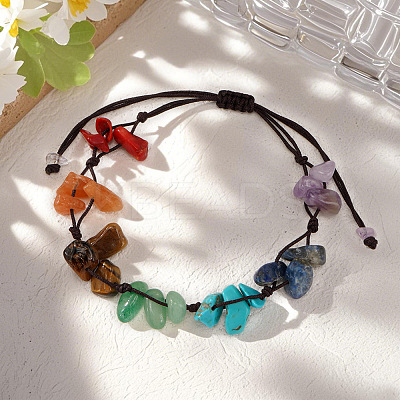 Adjustable 7 Chakra Gemstone Chip Braided Bead Bracelets for Women UX3528-1