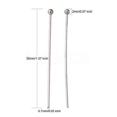 Tarnish Resistant 304 Stainless Steel Ball Head Pins STAS-K146-045-35x0.7mm-1