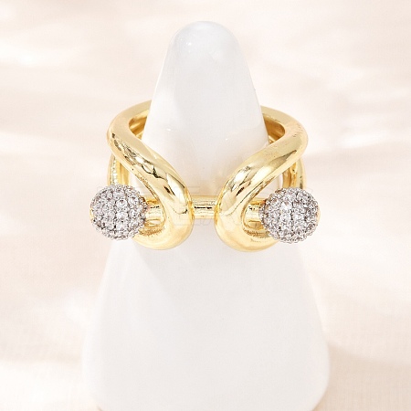Brass Micro Pave Cubic Zirconia Adjustable Cuff Rings RJEW-C140-11G-1