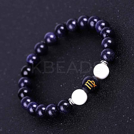 Virgo Round Synthetic Blue Goldstone & Natural Howlite Stretch Bracelets for Women Men EA3132-8-1