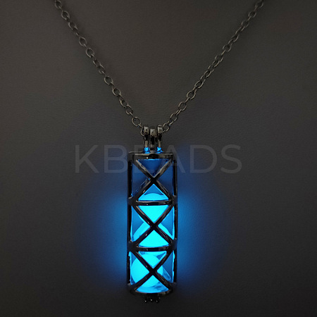 Alloy Column Cage Pendant Necklace with Luminous Beads LUMI-PW0003-07A-1