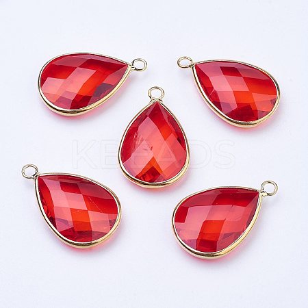 Golden Tone Brass Glass Teardrop Pendants LS-GLAA-M006-A-04G-1