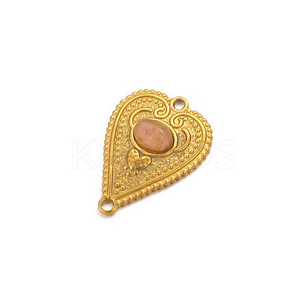 Stainless Steel Pave Dyed Sandy Brown Natural Agate Peach Heart Connector Charms PW-WG0EEB2-05-1