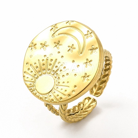 Ion Plating(IP) 304 Stainless Steel Sun & Moon Planet Open Cuff Ring for Women X-RJEW-B027-20G-1