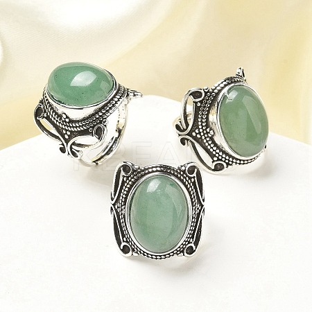 Natural Green Aventurine Adjustable Rings RJEW-I108-02AS-08-1