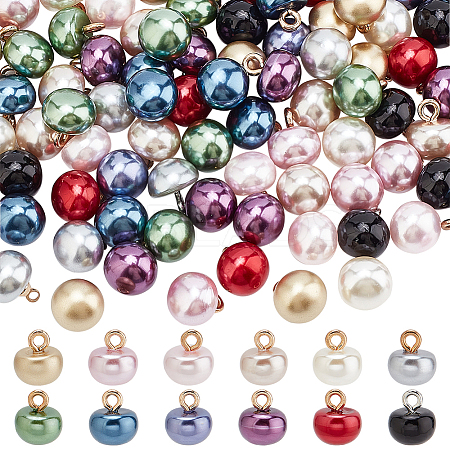 120Pcs 12 Colors 1-Hole Plastic Imitation Pearls Shank Buttons BUTT-WR0001-16-1