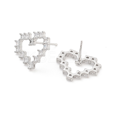 Heart Rack Plating Brass with Clear Cubic Zirconia Stud Earrings for Women EJEW-G409-04P-1