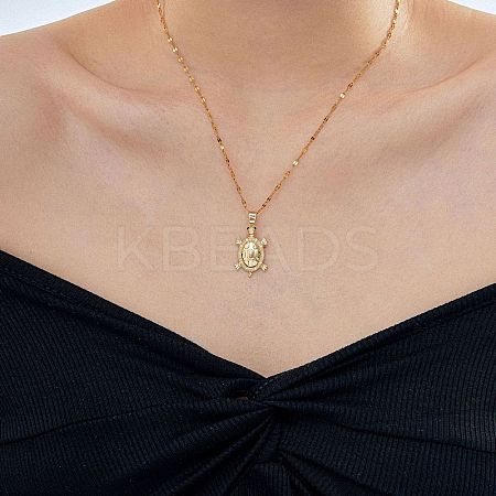 Brass Clear Cubic Zirconia Shiny Tortoise Pendant Dapped Chain Necklaces for Women NW3403-1-1
