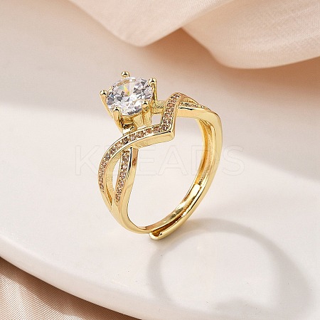 Brass Micro Pave Clear Cubic Zirconia Finger Rings for Women RJEW-U049-03G-1