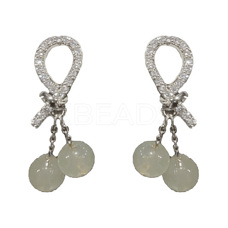 Brass Micro Pave Clear Cubic Zirconia Knot with Round Dangle Stud Earrings FS-WGC5F67-04-1