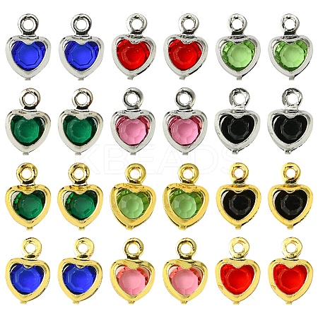 24Pcs 12 Colors Heart Rack Plating Brass Glass Charms KK-FS0001-39-1
