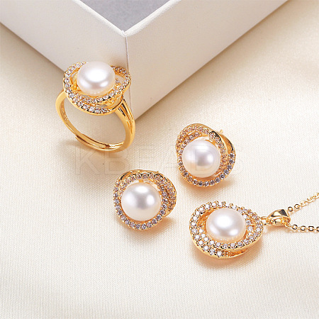 Brass Micro Pave Clear Cubic Zirconia Pendant Necklaces & Stud Earrings & Rings Sets WG2C5C9-07-1