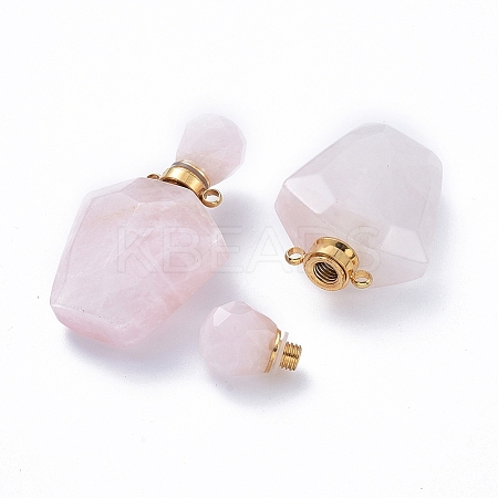 Faceted Natural Rose Quartz Openable Perfume Bottle Pendants G-E564-09B-G-1