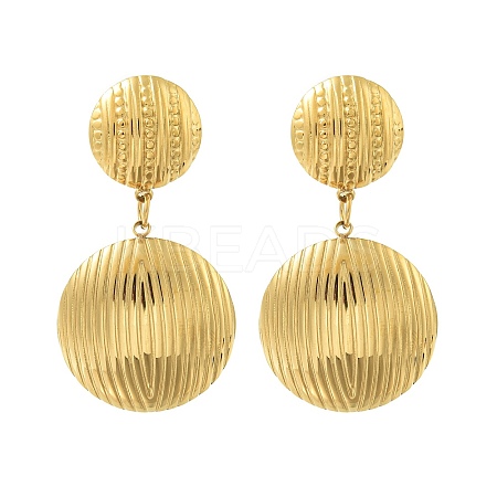 Ion Plating(IP) Flat Round 304 Stainless Steel Stud Dangle Earrings for Women EJEW-G400-35G-1