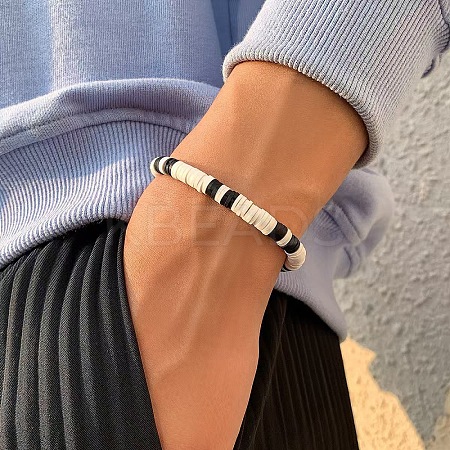 Bohemian Polymer Clay Heishi Beaded Stretch Bracelet for Men MC7113-1-1