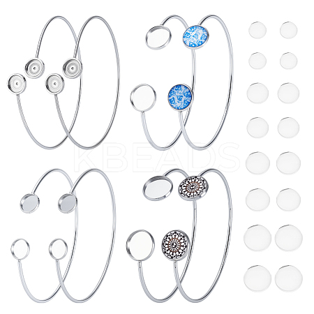 8Pcs 4 Styles 304 Stainless Steel Cuff Blank Bangle Bases with Flat Round Tray STAS-UN0064-29-1