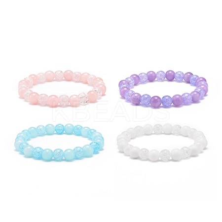 Natural Gemstone & Synthetic Crackle Quartz Round Beaded Stretch Bracelet for Women BJEW-JB08528-1