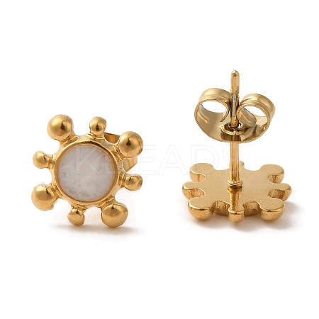 Ion Plating(IP) 304 Stainless Steel Flower Stud Earrings EJEW-C114-07A-G-1