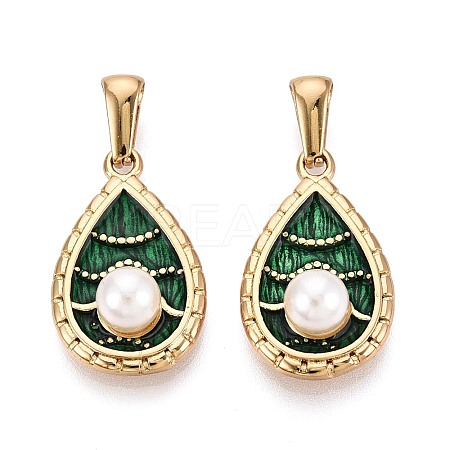 304 Stainless Steel & Enamel & ABS Imitation Pearl Pendants STAS-T072-92A-G-1