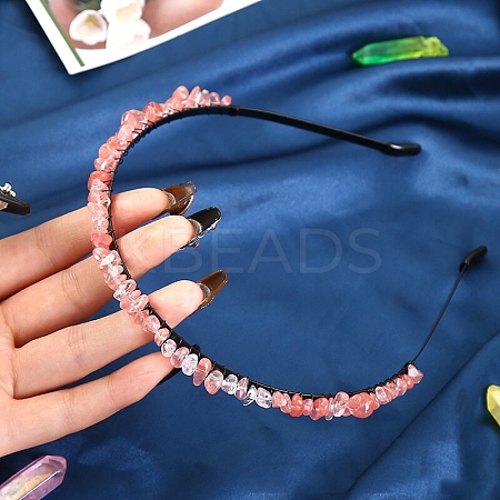 Synthetic Cherry Quartz Glass Hair Bands PW-WG3532A-09-1