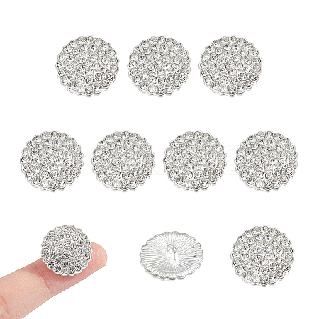 10Pcs 1-Hole Zinc Alloy Rhinestones Flat Round Buttons BUTT-NB0002-01A-1