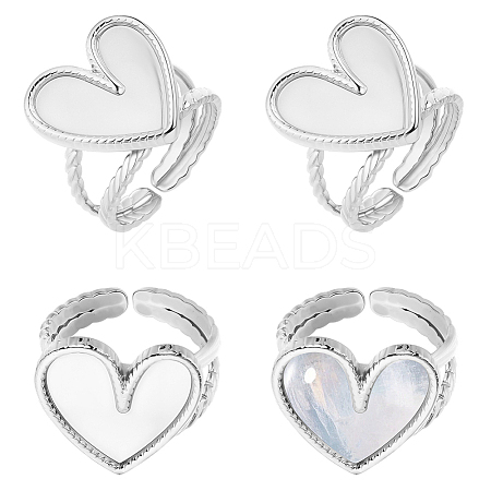 8Pcs 304 Stainless Steel Open Cuff Ring Findings STAS-BBC0010-11B-1