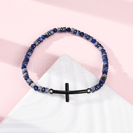Natural Lapis Lazuli Beads Stretch Bracelets BJEW-F493-07EB-1