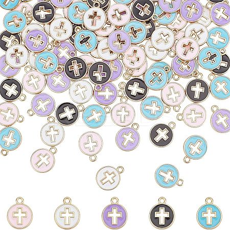 100Pcs 5 Colors Light Gold Plated Alloy Enamel Pendants ENAM-NB0001-46-1