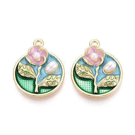 Rack Plating Alloy Enamel and ABS Imitation Pearl Pendants ENAM-T024-86A-G-1