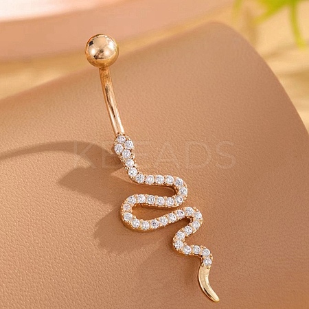 Snake Brass Micro Pave Clear Cubic Zirconia Curved Barbell Belly Rings AJEW-L099-03G-1