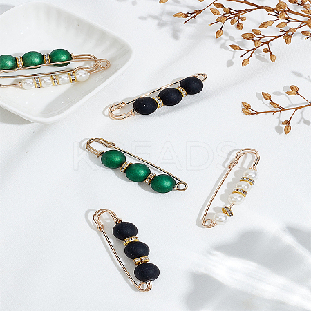 6Pcs 3 Colors Imitation Pearl Safety Pin Brooches JEWB-LP0004-98-1